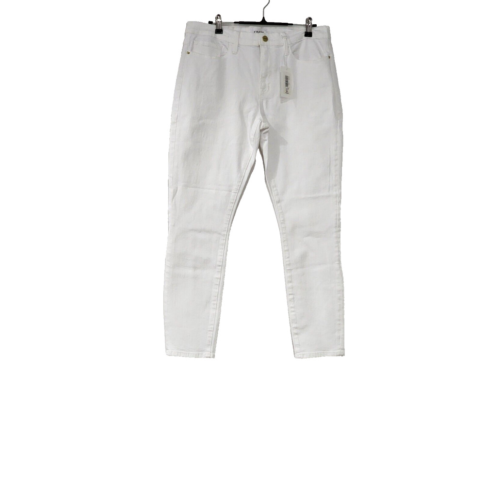 FRAME Women‎ Size 31 White Denim Cropped  Mid Rise Skinny Leg Stretch Jeans
